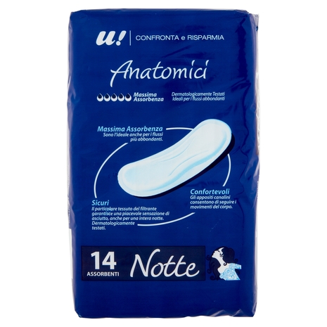 14 Assorbenti Anatomici Notte U! Confronta e Risparmia
